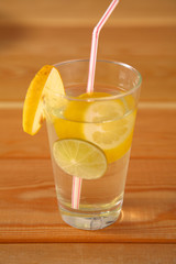 lemonade in a glass on wooden table
