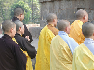 Japanese monks and nuns perform Buddhist rituals