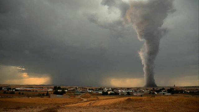 giant tornado in agro fields, using rendered effect