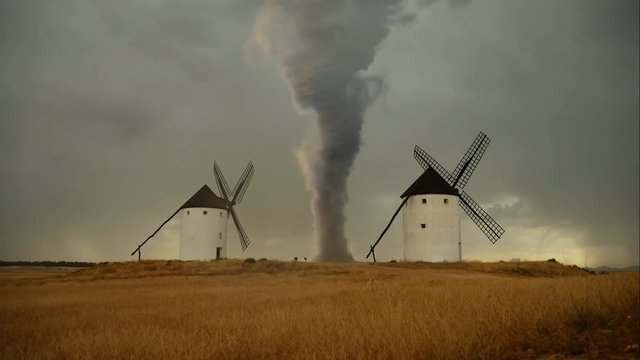 giant tornado in agro fields, using rendered effect
