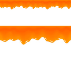 Orange Jam Drips. Grapefruit Juice. Seamless Border. Vector.