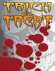 Halloween Trick or Treat is an illustration of a Halloween trick or treat design that could be used for flyers, invitations, posters, etc. Includes a human skull, blood splatter and stylized text.