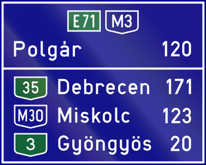 Informatory Hungarian road sign - Distance to destinations