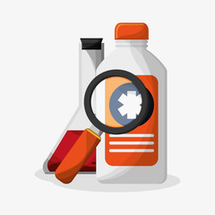Medicine bottle and lupe icon. Medical and health care theme. Colorful design. Vector illustration