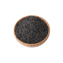 black sesame in wooden bowl on white background