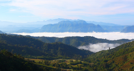 Majestic sunset in the mountains landscape. Dramatic sky.