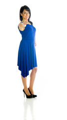 Model in studio isolated on white background full length