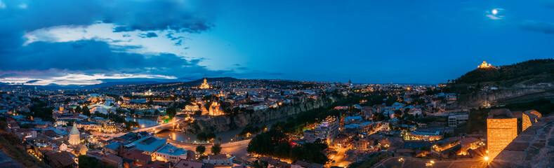 Fototapeta na wymiar Tbilisi Georgia. Scenic Panoramic Top Field Of Vision. Cityscape