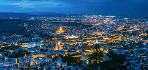 Tbilisi Georgia. Scenic Panoramic Top Field Of Vision. Cityscape