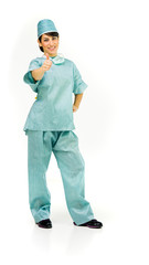 Model in studio isolated on white background full length