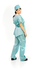 Model in studio isolated on white background full length