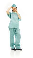 Model in studio isolated on white background full length