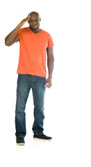 Model in studio isolated on white background full length