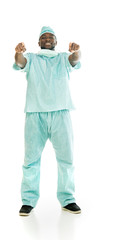 Model in studio isolated on white background full length