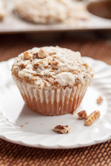 Walnut crumb sweet potato muffin macro shot