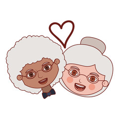Old woman and man smiling cartoon with heart shape icon over white background. Grandparents loving couple theme. Colorful design.  Vector illustration