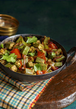 Okra Masala in an Iron wok