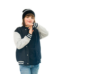 Model in studio isolated on white background medium shot