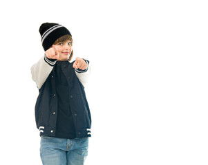 Model in studio isolated on white background medium shot