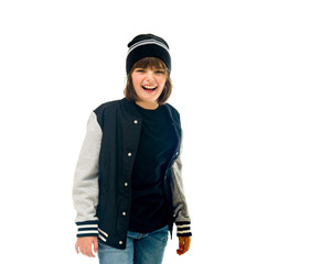 Model in studio isolated on white background medium shot