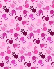 Obraz premium Seamless pattern with chaotic baby hands in shades of pink color. No gradient fill, sample in swatch panel