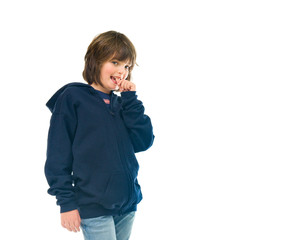 Model in studio isolated on white background medium shot