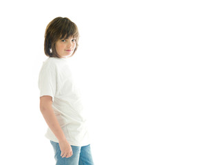Model in studio isolated on white background medium shot