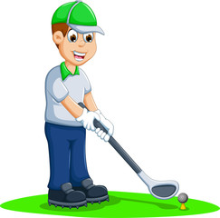 funny men cartoon playing golf