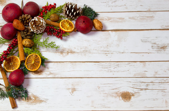 Christmas Potpourri background with room for Copy Space on wood