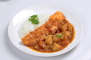 Jasmine rice with deep fried dolly fish in Japanese yellow curry.