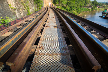 Fototapeta na wymiar Railroad track curve around a bend in thailand
