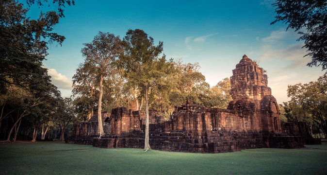 rock castle Muang Singha ancient in Thailand vintage fillter