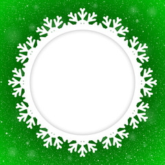 Circle Green Background New Year. Snow. Snowflake.