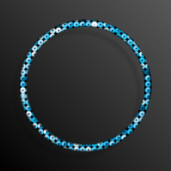 Frame Blue Sequins Circle. Glitter, sparkle.