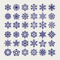 Snowflakes set vector illustration. Ball pen imitation drawing snowflakes