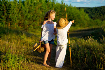 brother and sister on walk