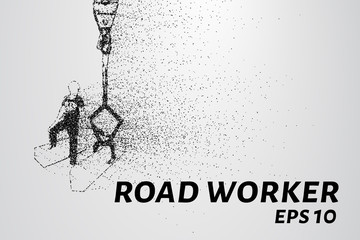Road worker of the particles. Road worker puts a curb. Vector illustration
