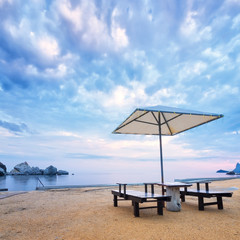 the table on the shore of the Crimea / bright evening photo