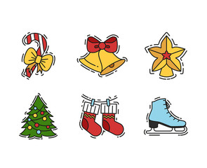 Christmas Icons set, vector outline and colour color illustrations