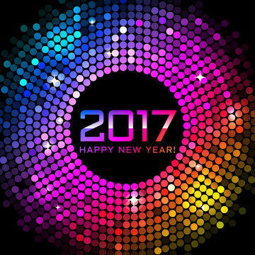 Vector - Happy New Year 2017 - colorful disco lights background