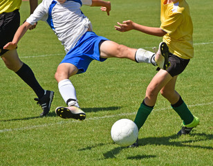 Young soccer players in action