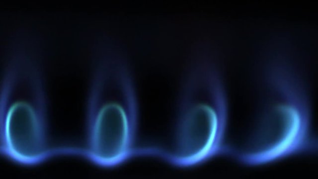 Burner gas stove close-up. Gas burns with a blue flame.