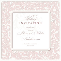 Invitation cards in an old-style beige and pink.