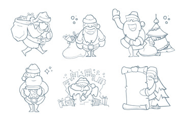 Vector illustration set of hand drawn Christmas Santa Claus