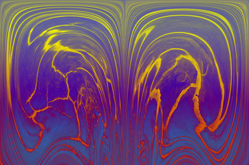 Red and yellow crac ks on blue background