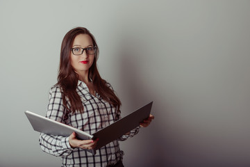 Business woman holding a book