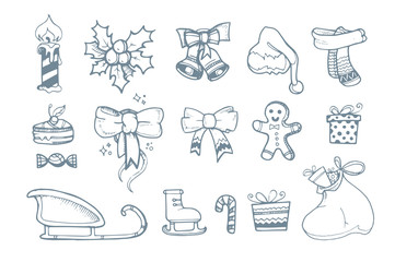 Vector illustration set of hand drown ellements for Christmas