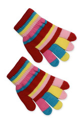children's striped gloves isolated on white