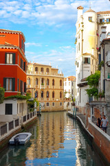 Beautiful view of water street and old buildings in Venice, ITAL