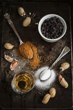 Work In Progress For Bourbon And Peanut Mini Cakes: Ingredients